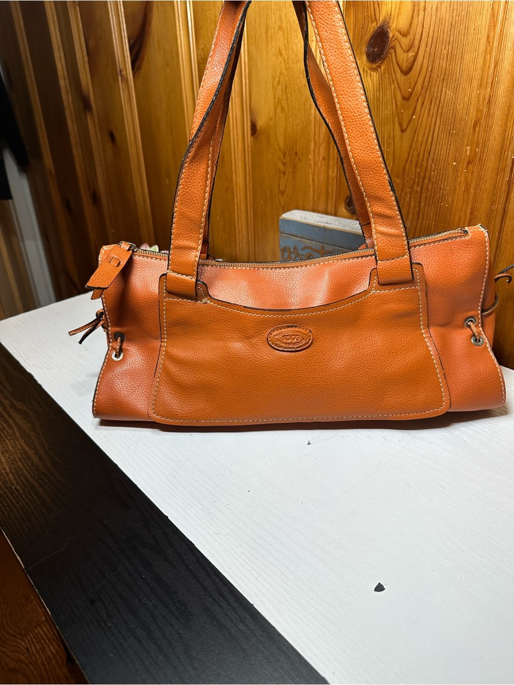 Tod's Orange Leather Shoulder Bag with Dual Straps